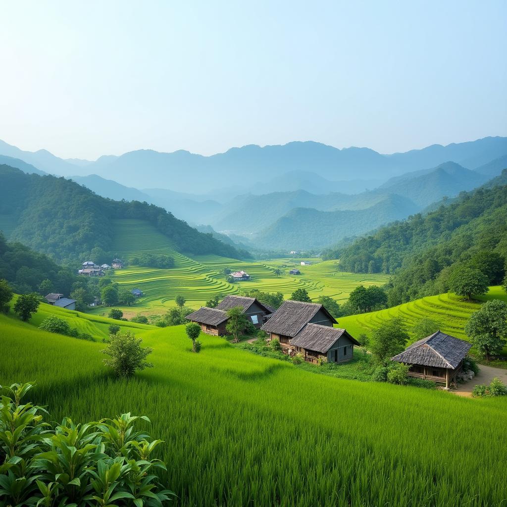 Toàn cảnh Xã Liên Sơn, Tỉnh Lào Cai với những thửa ruộng và mái nhà yên bình từ trên cao